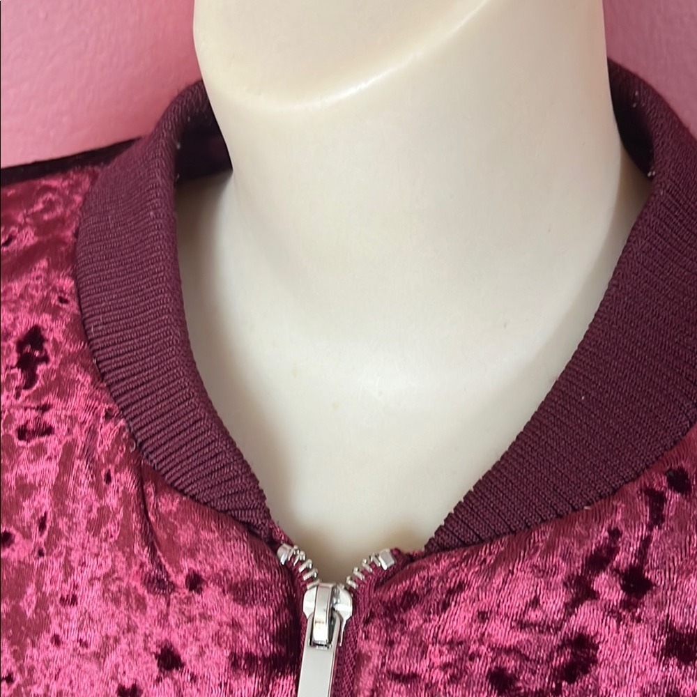 Like new Red Velvet Bomber Jacket with Ribbed Details - Picture 3 of 13